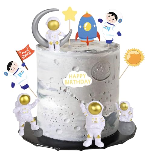 DIELOVEHUA 10 Piezas de Decoración Espacial para Tartas, Astronautas Cake Topper, Planet Rocket Cake Topper, Decoraciones de Pastel de Astronauta para Fiestas Cumpleaños