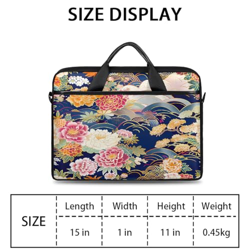 Funda para laptop de 15 pulgadas con diseño de flores y hojas japonesas, maletín delgado para negocios, bolso mensajero para mujeres y hombres, funda para computadora portátil para trabajo, oficina y viajes miniatura 2