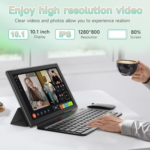 Image of Android 15 Tablet 10 inch, 2 in 1 Tablets with Keyboard Case Mouse Stylus, 8GB RAM 32GB ROM 1TB Expand, Quad Core Processor Tablet, WiFi, BT, 1280x800 HD Screen, 6000mAh, Dual Camera, GMS, Widevine L1