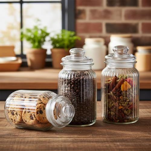 Image of STAR WORK - 1500 ML Glass Storage Jars - Clear Glass Jars with Airtight Lids airtight glass Kitchen Jars for Canning, Fermenting (6)