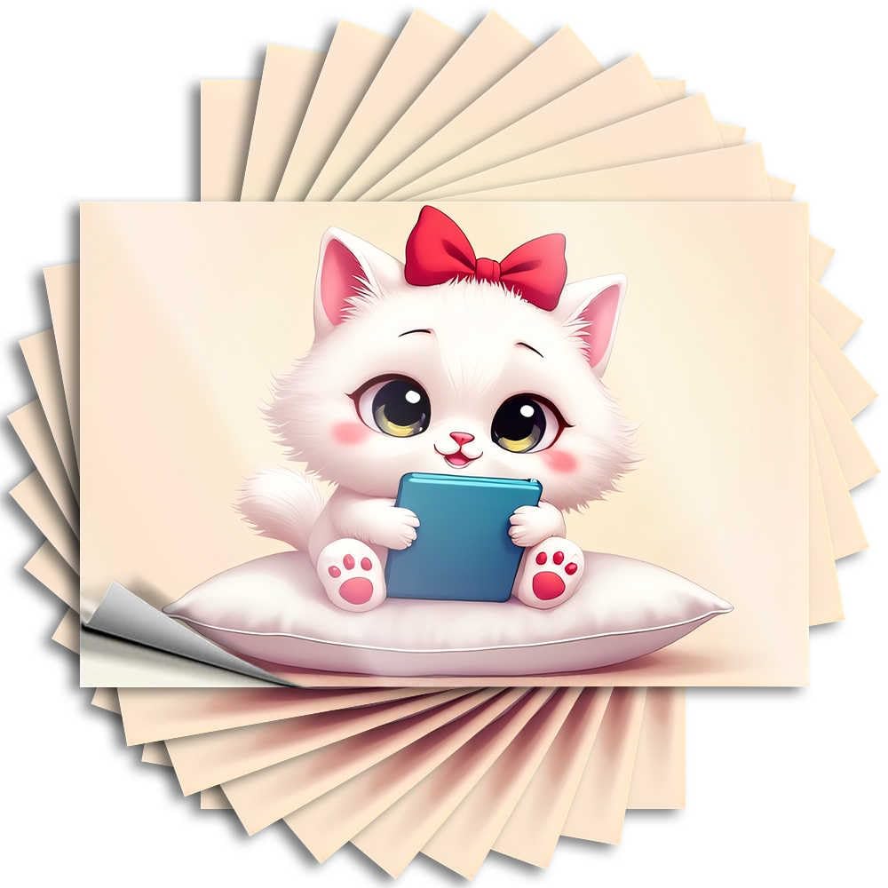 Farm Kitchen Decor Earth Quote - Adorable Kitten with Tablet On Pillow Case Waterproof Vinyl Sticker(12X18CM)