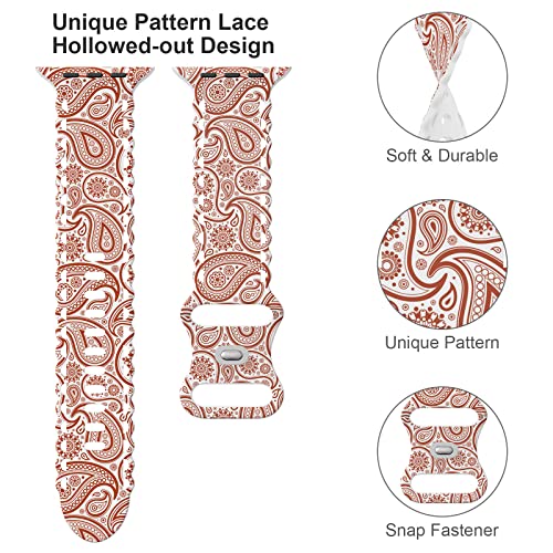 Image of Compatible with Apple Watch Band 41mm 40mm 38mm 49mm 45mm 44mm 42mm Women Girl, Paisley Pattern Lace Hollow-out Soft Silicone Sport Bands For iWatch Ultra SE Series 10 9 8 7 6 5 4 3 2, Psl-42