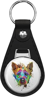 Australian Cattle Dog Gif - Dog lovers. Leather Keychain Stainless Steel Ring for Keys, Bags, or Backpacks
