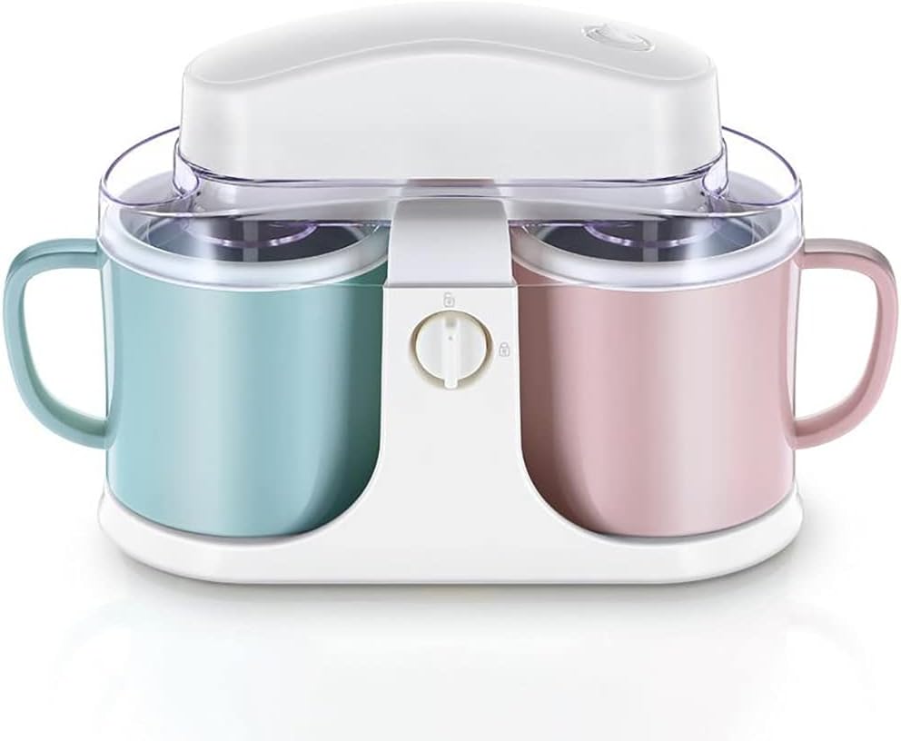 EYCIEROT Double Ice Cream Maker Machine 1L Gelato Sorbet Maker Yogurt Maker Countertop Dual Taste Ice Cream Quiet Sweet Ice Cream Machine for Kids Party