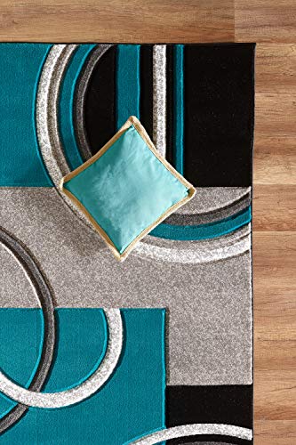 GLORY RUGS Area Rug Modern Soft Hand Carved Contemporary Floor Carpet with Premium Fluffy Texture for Indoor Living Dining Room and Bedroom Area (Turquoise, 8'x10')