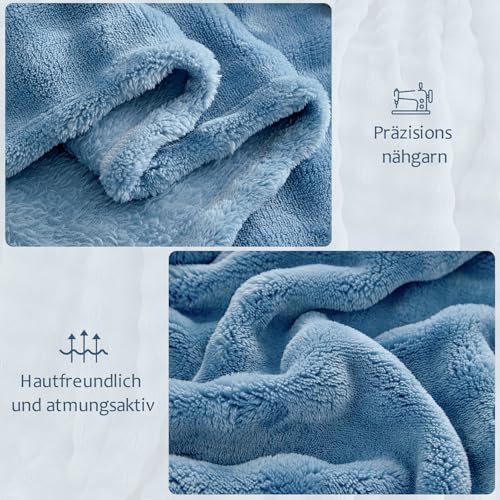 WONGS BEDDING Kuscheldecke Flauschig - Bubble Decke, Wolldecke & Fleecedecke, Sofadecke, agesdecke, Decken Weiche Warme für Zimmer Deko, Wohn- & Kuscheldecken, Tagesdecke, Blau, 150x200 cm
