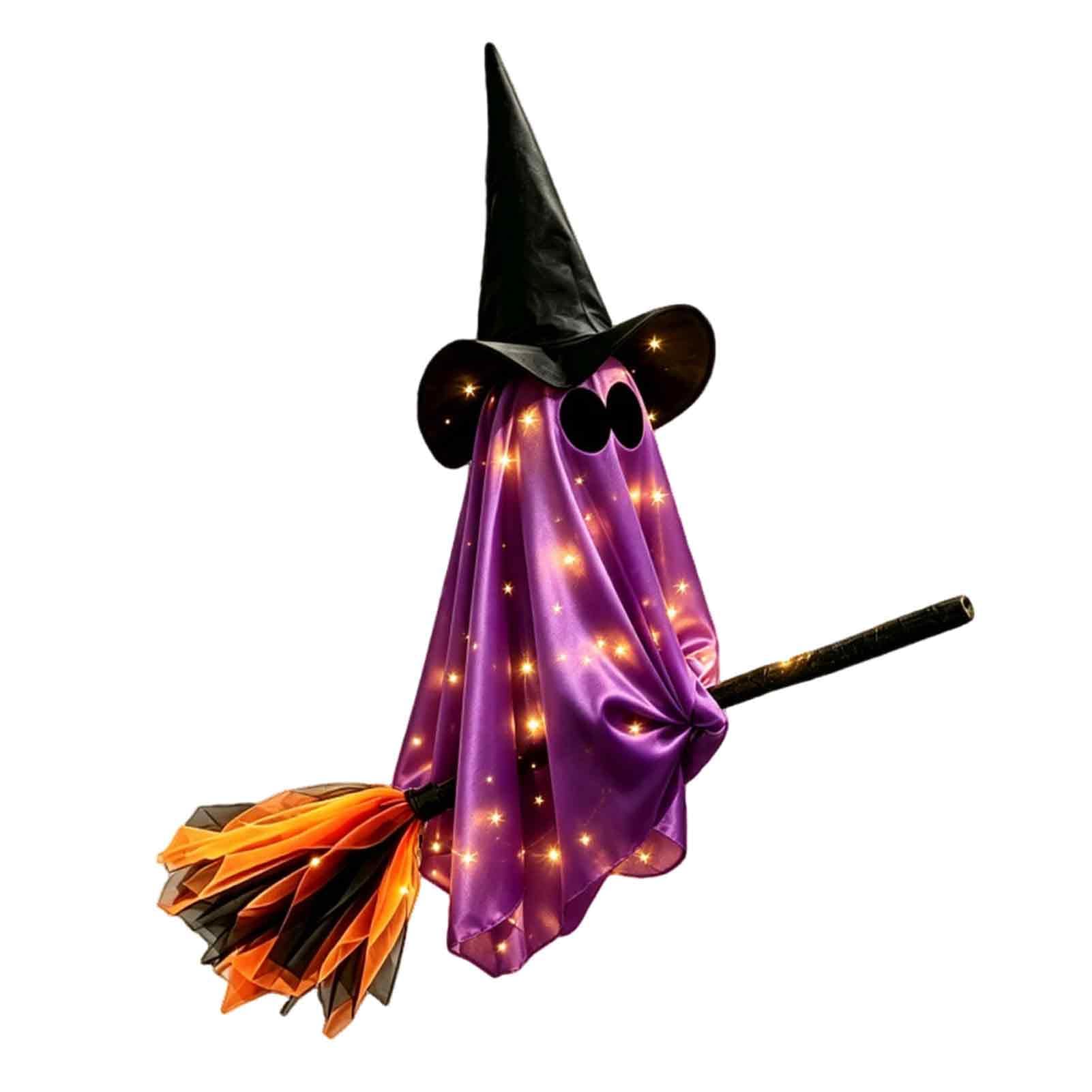 Pasisuu Lighted Hanging Ghost with Witch Hat, Spooky Halloween Decor