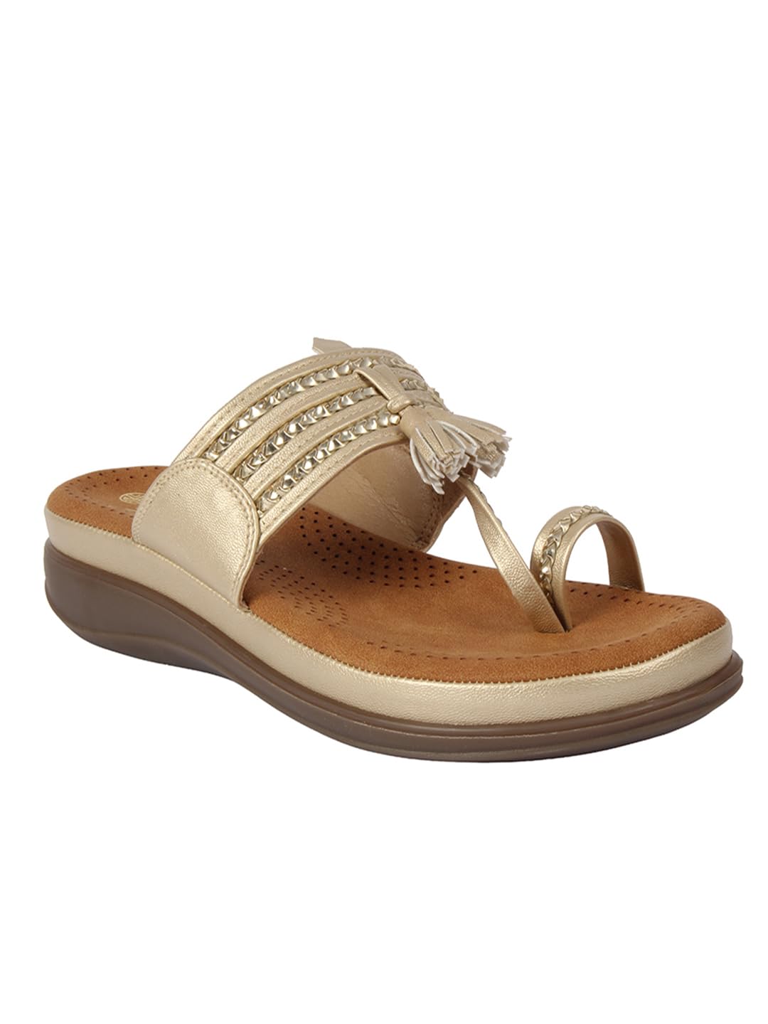 Women's Embellished Toe-Ring Comfort Slip-On Slides Wedge Sandals with Tassel Accent-image-3