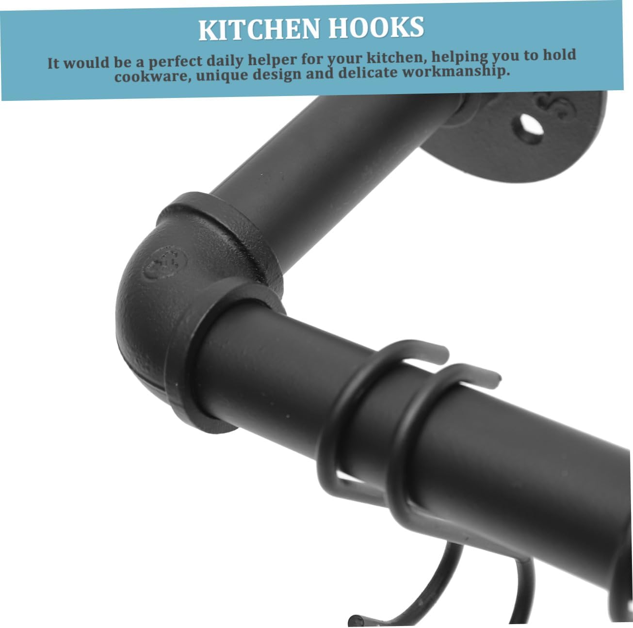 SUPVOX Wall Mounted Industrial Pot Pan Rack with Hooks, 13x60cm Metal Kitchen Hanging Rail Organizer for Pots and Pans Storage