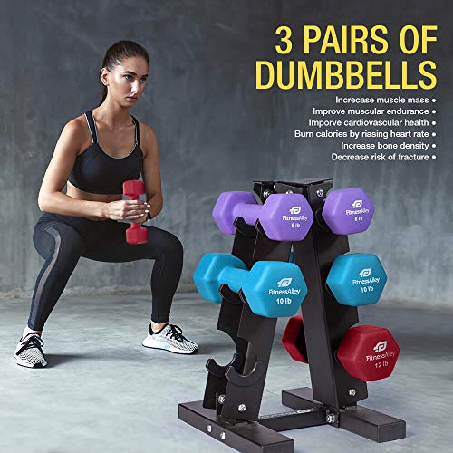 Fitness Alley Neoprene Dumbbells - Free Weights Hex Hand Weights - Dumbbell Pairs Combo Set - 3 Dumbbell Set - (8lbs, 10lbs & 12lbs pairs)- 60 LB - Image 6