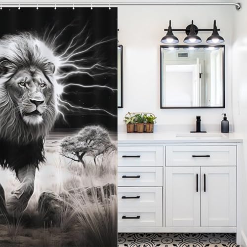 Rideau de douche lion en tissu polyester lavable de 183x183 cm