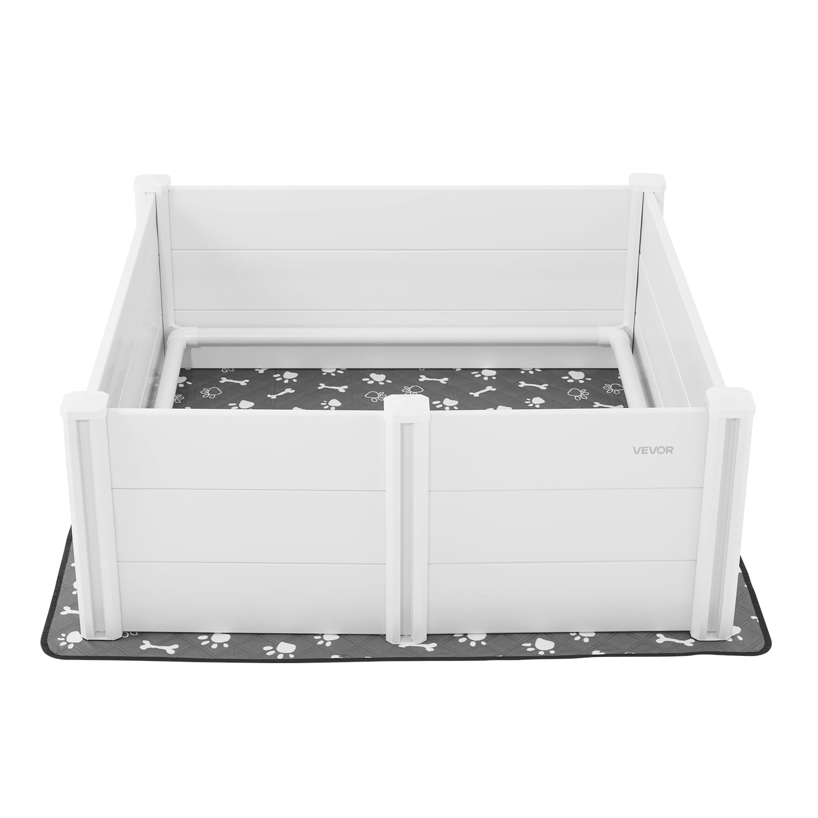 VEVOR Wurfkiste für Hunde, 122x122x46cm, Welpenlaufstall aus Kunststoff-PVC mit höhenverstellbarer Tür & waschbarer PIPI-Unterlage, verformungssicherer Welpenkiste für große Hunde, Milchweiß