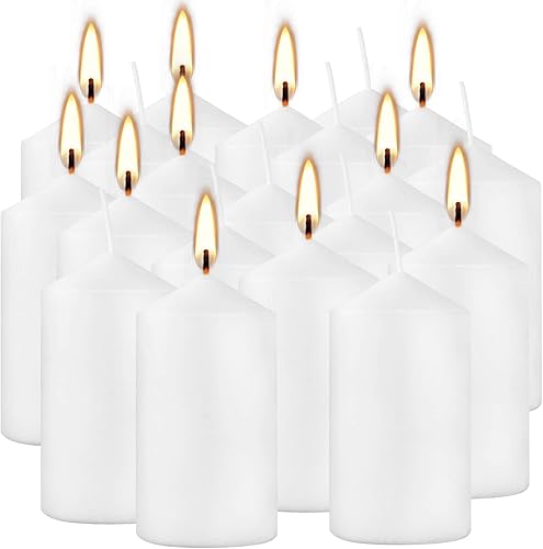 Miniatura 3 de Juego de 20 velas de pilar blancas altas de 2 x 4, sin perfume. Compra a granel. Ideal para bodas, faroles de emergencia, spa, aromaterapia, fiesta
