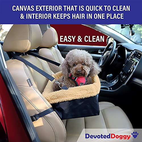 Devoted Doggy Deluxe Dog Car Seat Fits Pets Up To 20Lbs, Dog Booster Seat, Padded Cushioning, Adjustable Straps, Metal Frame Encasing, Installs In Seconds, Collapsible Canvas And Easy To Clean #TOP4