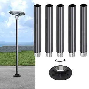Hardoll Black Aluminium Poles with base for Solar Garden Outdoor UFO Lights (Height: 10 Feet), Lamp NOT included