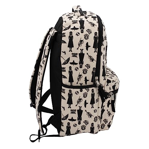 AI ACCESSORY INNOVATIONS Wednesday Adams Icons Backpack, Nevermore Academy 16 Inch Girls School Bag, Natural & Black3