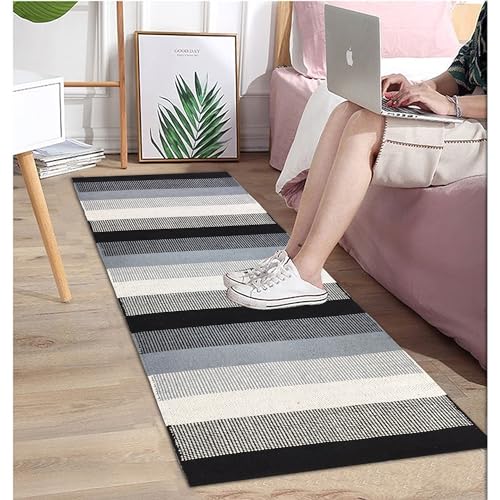 Image of Handwoven Cotton Carpet - 2x5 ft Runner for Hallway, Living Room & Patio with Natural Texture