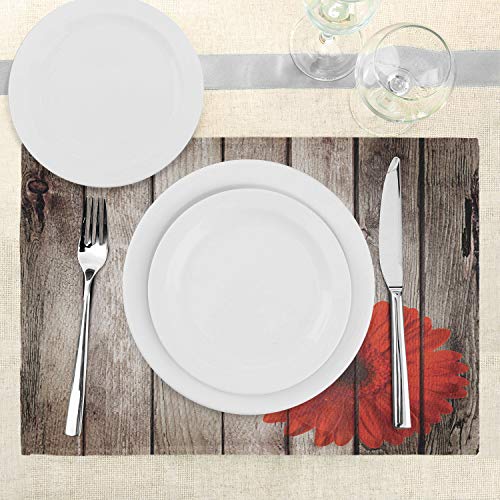 Lunarable-Rustic-Place-Mats-Set-of-4-Flower-Red-Dahlia-on-Foreground-of-Murky-Featured-Dated-Wooden-Board-Retro-Art-Print-Washable-Fabric-Placemats-for-Dining-Table-Standard-Size-Brown Lunarable Rustic Place Mats Set of 4 Flower Red Dahlia on Foreground of Murky Featured Dated Wooden Board Retro Art Print Washable Fabric Placemats for Dining Table Standard Size Brown