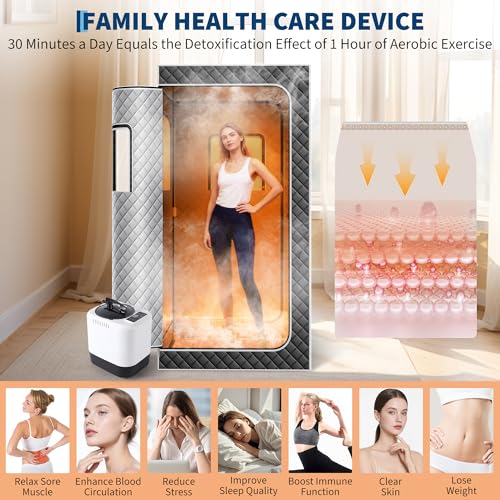 Portable Sauna Box for Home, Personal Sauna Tent for Relaxation, Indoor Steam Sauna Room with 4L/1500W Steamer,Easy Setup Quick Heat-Up Foldable Sauna for Home Spa(Grey) - Image 4