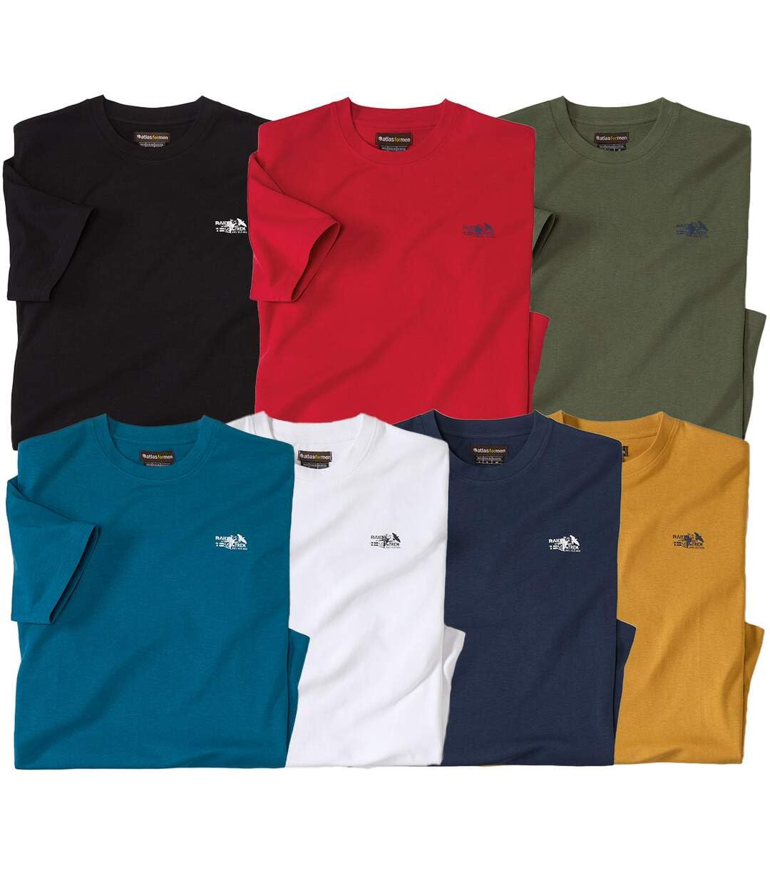 ATLAS FOR MEN - Pack of 7 Men's Atlas T-Shirts - Black Red Khaki Blue White Navy Yellow - M