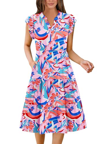 Image of ZEAGOO Womens Summer Casual Dresses Ruffle Sleeve V Neck Midi Dress Flowy Tiered Dress with Pockets Boho Sundresses
