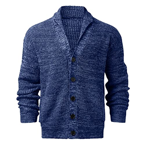 Jersey suéter otoño invierno hombre chaqueta de punto liso cuello chal abrigo informal botones 3