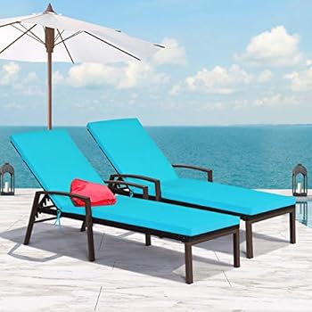 Alternative view of Tangkula 2 PCS Patio Rattan Chaise Lounge Chair, Outdoor Reclining Chaise with Cushion and Armrest, Wicker Sun Lounger with Adjustable Backrest for Garden, Balcony, Poolside (Turquoise)