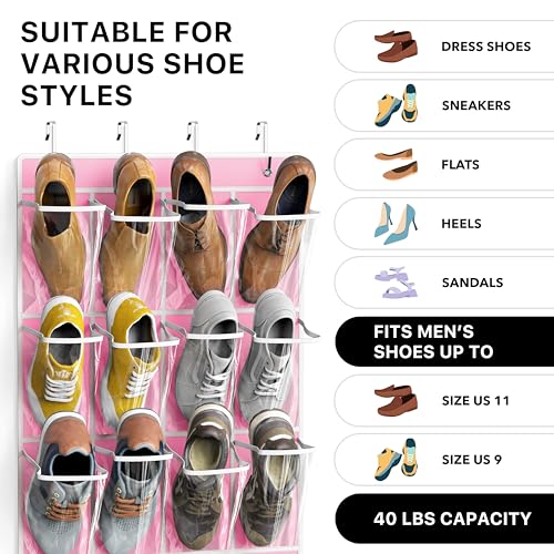 Simple-Houseware-24-Pockets-Large-Clear-Over-the-Door-Shoe-Organizer-Pink-56-x-225-4-Durable-Metal-Hooks-5-x-9-Pocket-Size-Multipurpose