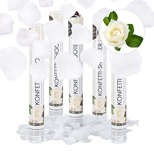 Relaxdays 5X Lanceur de confettis 40 cm décoration Mariage Anniversaire fête portée 6-8 m pétales Roses Blanches, Blanc