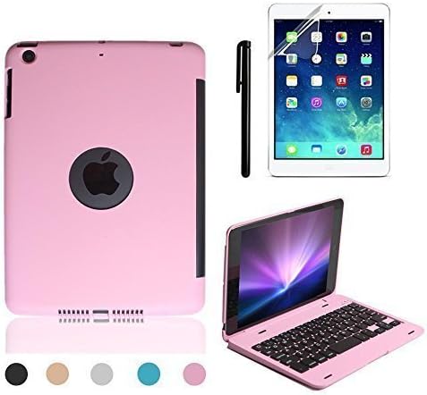 BORIYUAN Slim iPad Mini 4 Case with Keyboard Aluminium Wireless Bluetooth Keyboard Folio Smart Case Stand Cover Shell for Apple iPad Mini 4th Gen 2015 Release +Screen Protector+Stylus (Pink)