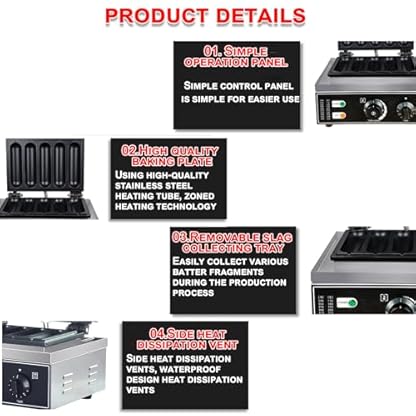 ZOLPINL Kommerzielles 5-teiliges Hot-Dog-Waffeleisen in Maisform, elektrisches Waffeleisen, Waffeleisenmaschine, Backmaschine für Restaurants, Hot-Dog-Waffeleisen, Antihaft-Pfanne, 50–200 – Bild 6