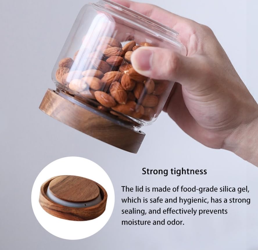 Luminexia Vakuum Kaffedose,Haushaltsküche Aufbewahrungsglas luftdichtes Glas,Akazienholz,Nicht leicht zu verformen,mit insektensicherer Wirkung