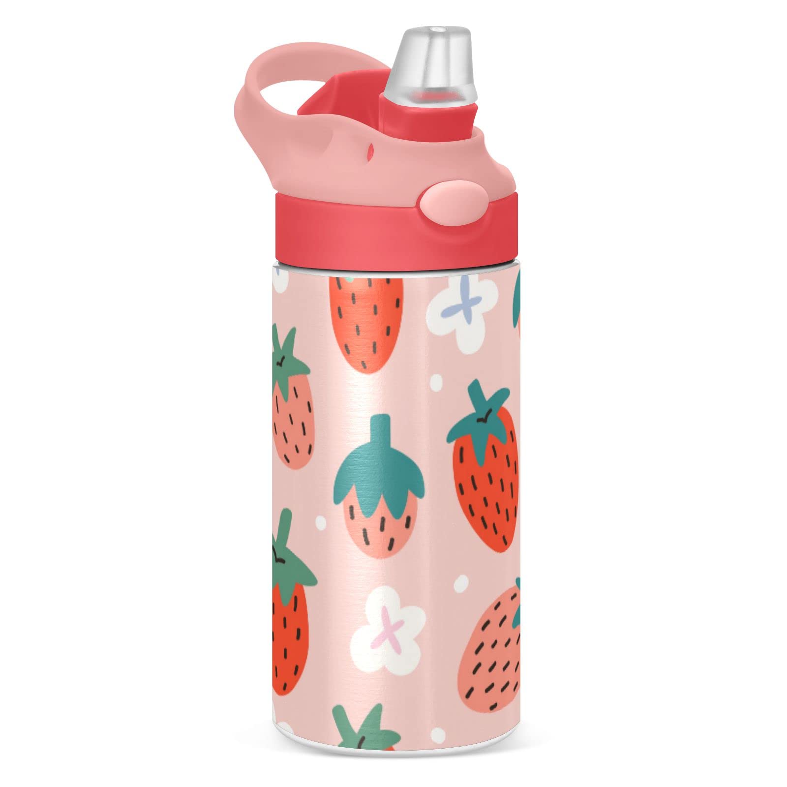 Kigai Black & White Cow Print Kids Water Bottle with Straw Lid, Vacuum Insulated Stainless Steel Double Walled Leakproof Tumbler Travel Cup for Girls