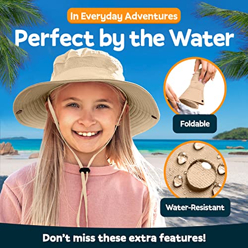 Geartop Kids Sun Hats With Uv Protection For Boys & Girls Sun Hat - Kids Safari Hat Wide Brim Bucket Hat For Fishing & Safari - Toddler Beach Hat Beige #TOP3