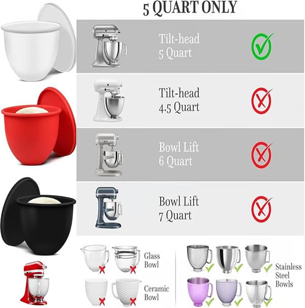 Liahelianx Silicone Bowl Liners for Kitchen Aid Mixer 5 Qt, with Lids, Non-Slip, Easy to Clean, Compatible with Tilt-Head & Bowl-Lift Mixers, Mixer Replacement Accessory (White) by Liahelianx - Image 4