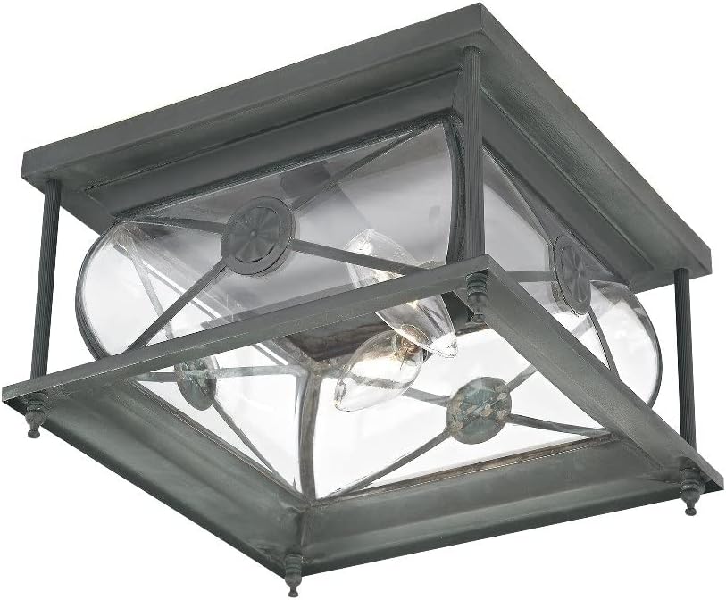 Livex Lighting 2090-61 Outdoor Flush Mount with Clear Beveled Glass Shades, Charcoal