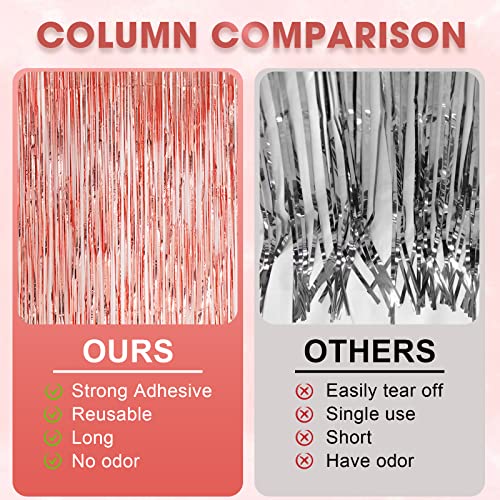 Image of Voircoloria 2 Pack Rose Gold Tinsel Foil Fringe Curtains, Rose Gold Party Decorations, Metallic Tinsel Party Streamers Backdrop for Birthday Baby Shower Graduation Wedding Party Decorations