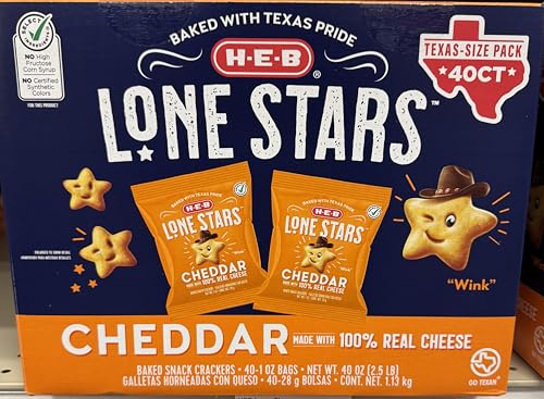 Generic H‑E‑B Cheddar Lone Stars Baked Snack Crackers 1 oz Bags 40 ct
