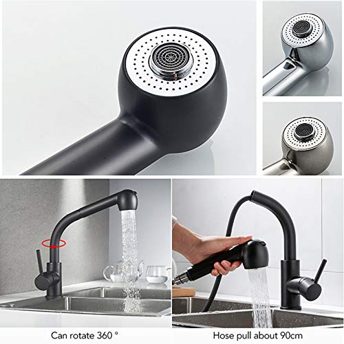 Robinet d'évier de cuisine noir brossé avec mitigeur eau chaude et froide - 4