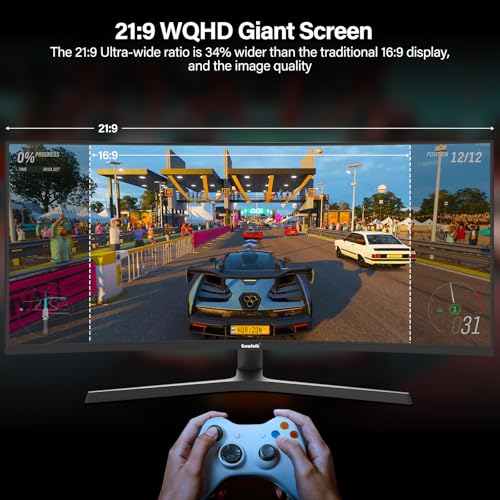 Gawfolk 34 Zoll Ultrawide Curved Gaming Monitor 165Hz, 1500R PC Bildschirm UWQHD 3440x1440 mit Höhenverstellung, Gebogenes Computerbildschirm, VA, Displayport, HDMI, unterstützt VESA 75 x 75 mm 6