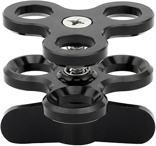 Hopbucan Abrazadera de bola de 3 agujeros para luces de buceo, brazo de bola de mariposa, soporte de montaje para cámara de acción, linterna, trípode, color negro