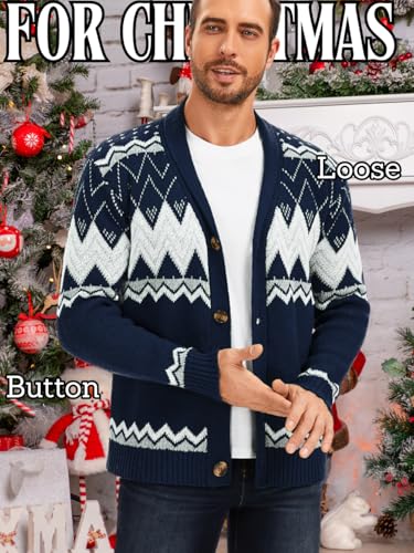 Men's Shawl Collar Cardigan Vintage Geometric Button Down Sweater4