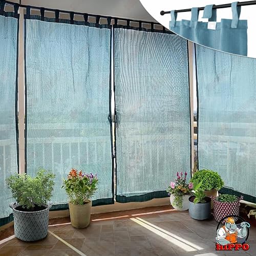 Image of HIPPO High Density Polyethylene 150 GSM Outdoor Loop Curtains Sun & UV Protection, Light-Filtering Balcony Curtain (Cool-Blue, 4.5FTX4.5FT, 1PC)