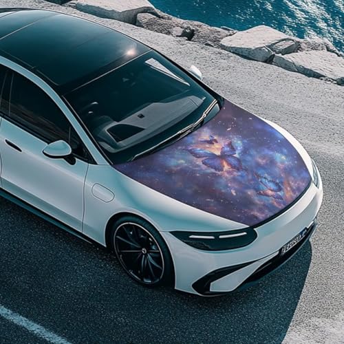 Image of Galaxy Butterfly Car Hood Cover for Leaves, Car Bonnet Banner, Universal Fit, Elastic Polyester, Stretchable, Waterproof Automotive Hood Covers,Car Accessories