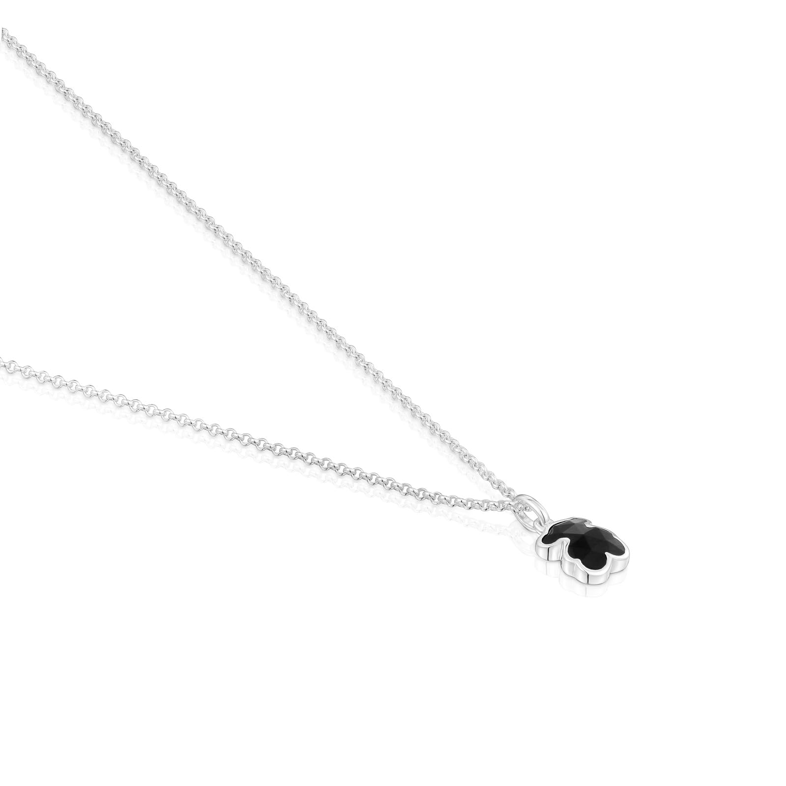 TOUS Collar Corto para Mujer de Plata de Primera Ley y Motivo Oso En Ónix, Colección Icon Color