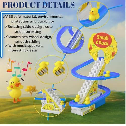 Image of Duck Track Toys for Kids - Stair-Climbing Escalator with Lights & Music, Includes 3 Small Ducks - Interactive Duck Track Slide Toy - Perfect Toddler Gift