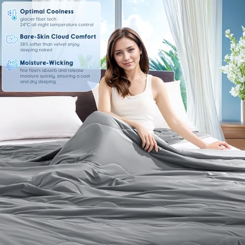 Image of Cooling Comforter, Cooling Blanket for Hot Sleepers and Night Sweats, Double-Sided Cool Breathable Soft Lightweight Blanket, All Season Bedding Comforter, (Mist Light Grey, King(106 inchx90 inch))