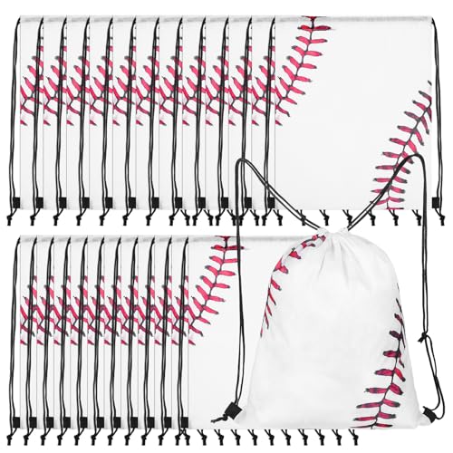 24 Pcs Baseball Drawstring Bags Party Favors - Baseball String Bag for Sports Team Gifts, Gym Backpack & Event Supplies in White (15.8 x 13.4 Inch)