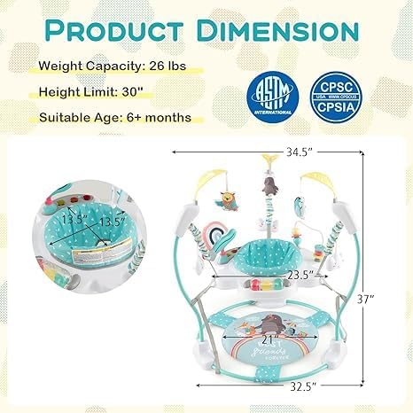 Nightcore Baby Activity Center with 360° Rotating Seat, Baby Bounce Game Center with Mat, Adjustable Height, Music, Light & Sound, Suitable for 6-12 Months of Baby
