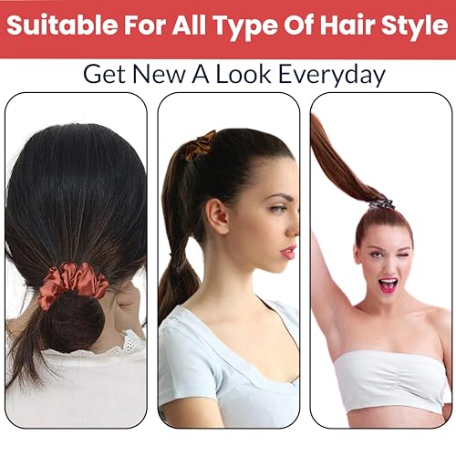 Image of TEMPERIA (6 pcs) Silk Satin Scrunchies For Women & Girls - Stylish Luxury Ponytail Rubber Band Ties for Hair - English Colours Same As Shown (MN02)